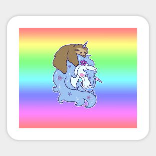 Sloth and Unicorn Pastel Rainbow Background Sticker